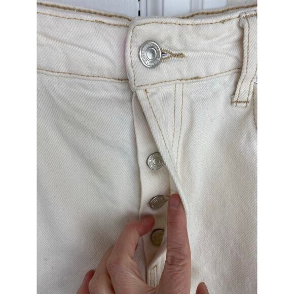 We the Free Women's 31 Cream Distressed Button Fly Wide Leg Crop Jeans - Picture 5 of 12